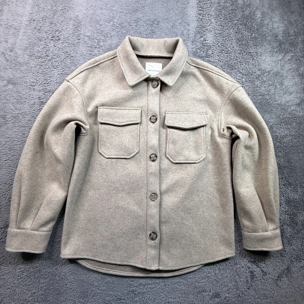 Avec Les Filles Oversized Shacket Heavy Weight Button Front Oatmeal Womens S